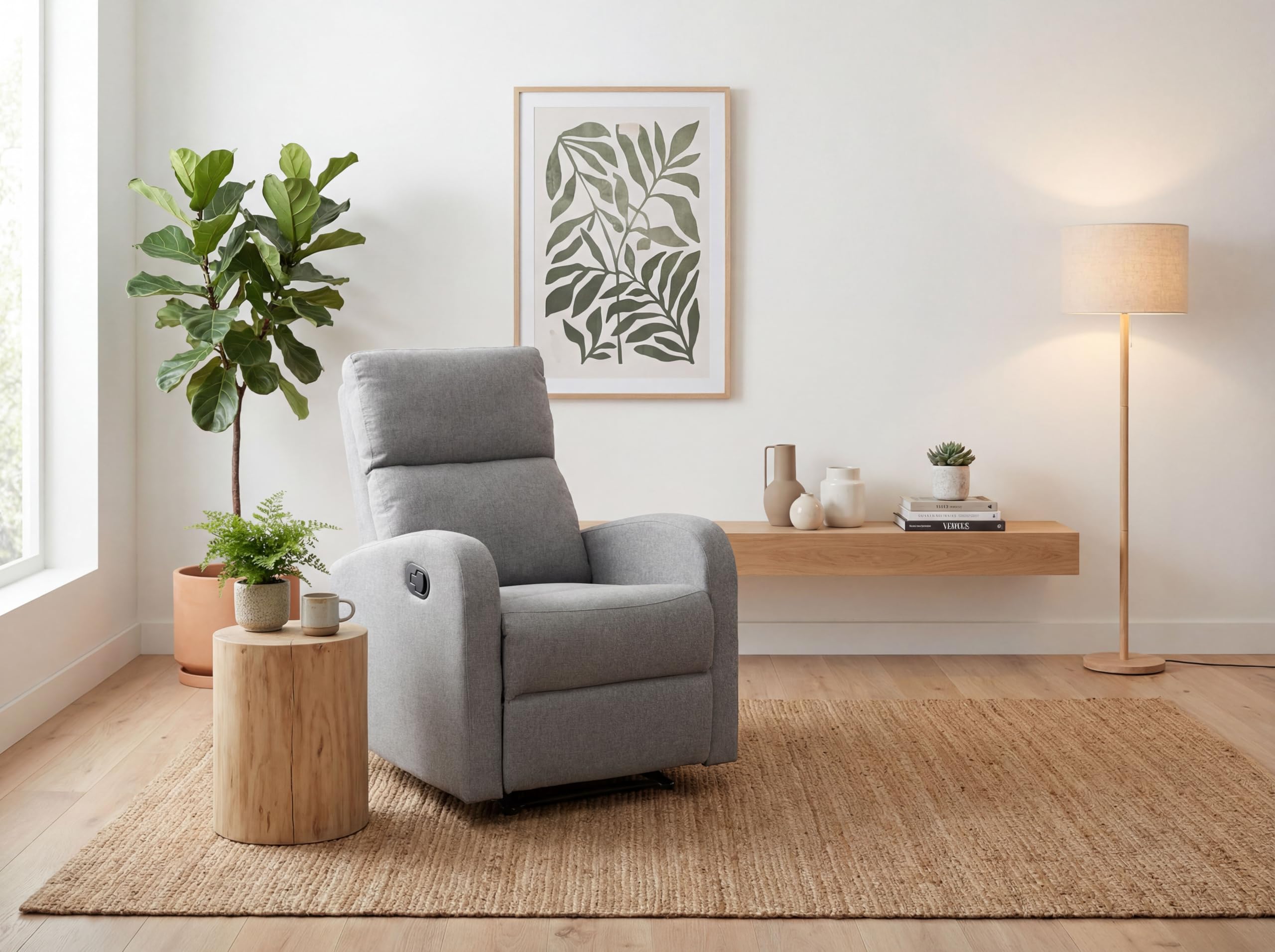 MOMMA HOME Sillón Relax reclinable, TAVIRA - Sillón Reclinable Manual - Tela Antimanchas - Medidas: Ancho 71 x Profundo 93 x Alto 101 cm (Gris Tela Barrel)