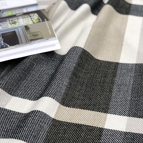 Miniatura 9 de always4u Cortinas a Cuadros Blancas y Negras Estilo Granja, Cortinas de Ventana con Aspecto de Lana Highland, Cortinas con Ojales para Sala de Estar