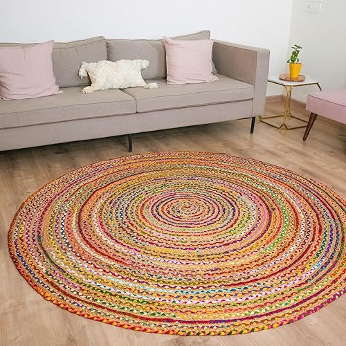 Miniatura 10 de RAJRANG - Alfombra trenzada a mano de algodón y yute, 4 x 6 pies, ovalada, reversible, estilo granja, decoración del hogar, alfombra china reciclada