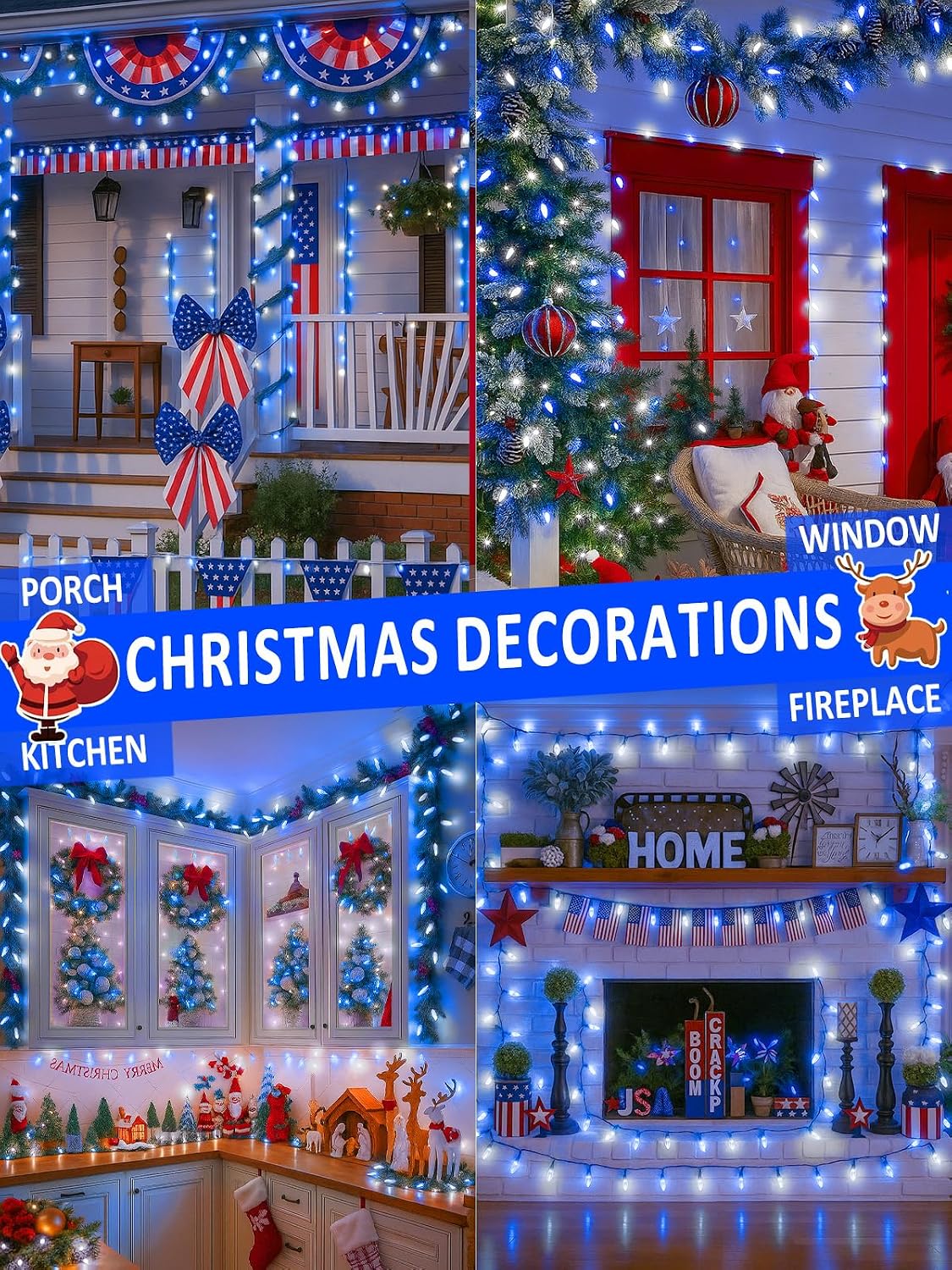 Upgraded 250 LED C6 Connectable Christmas String Lights Blue and White, 82FT Waterproof Christmas Twinkle Light Outdoor, Plug in Fairy Lights Indoor with 13 Modes & Timer for Christmas Decorations