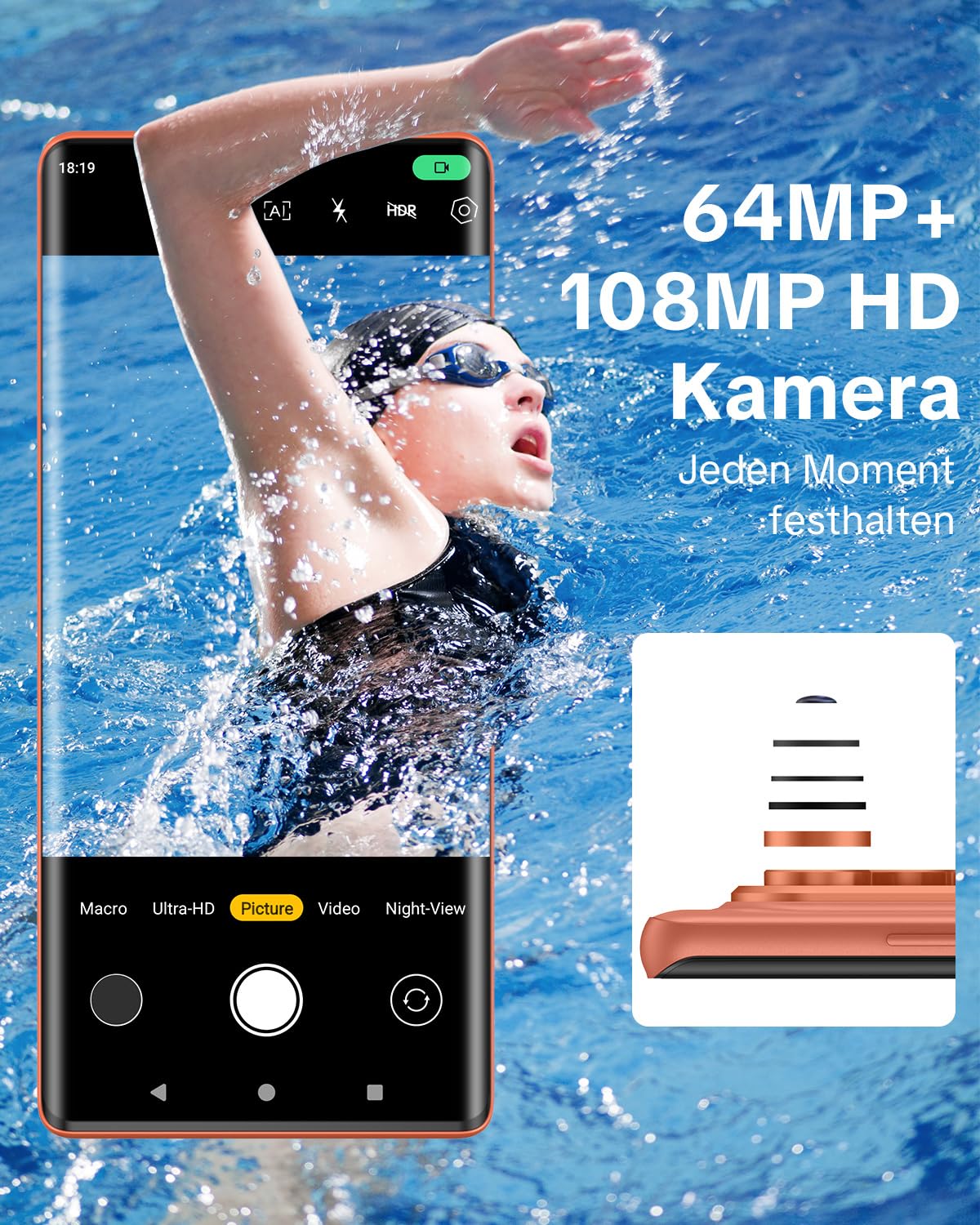 W & O 5G Smartphone 12GB+512GB, Dual-Screen Android Handy mit 6,67" OLED Gebogene Bildschirm, 1,75" Zusatzdisplay, 64MP+16MP Kamera, 5000mAh Akku, Dual SIM, Handy ohne Vertrag (Orange)