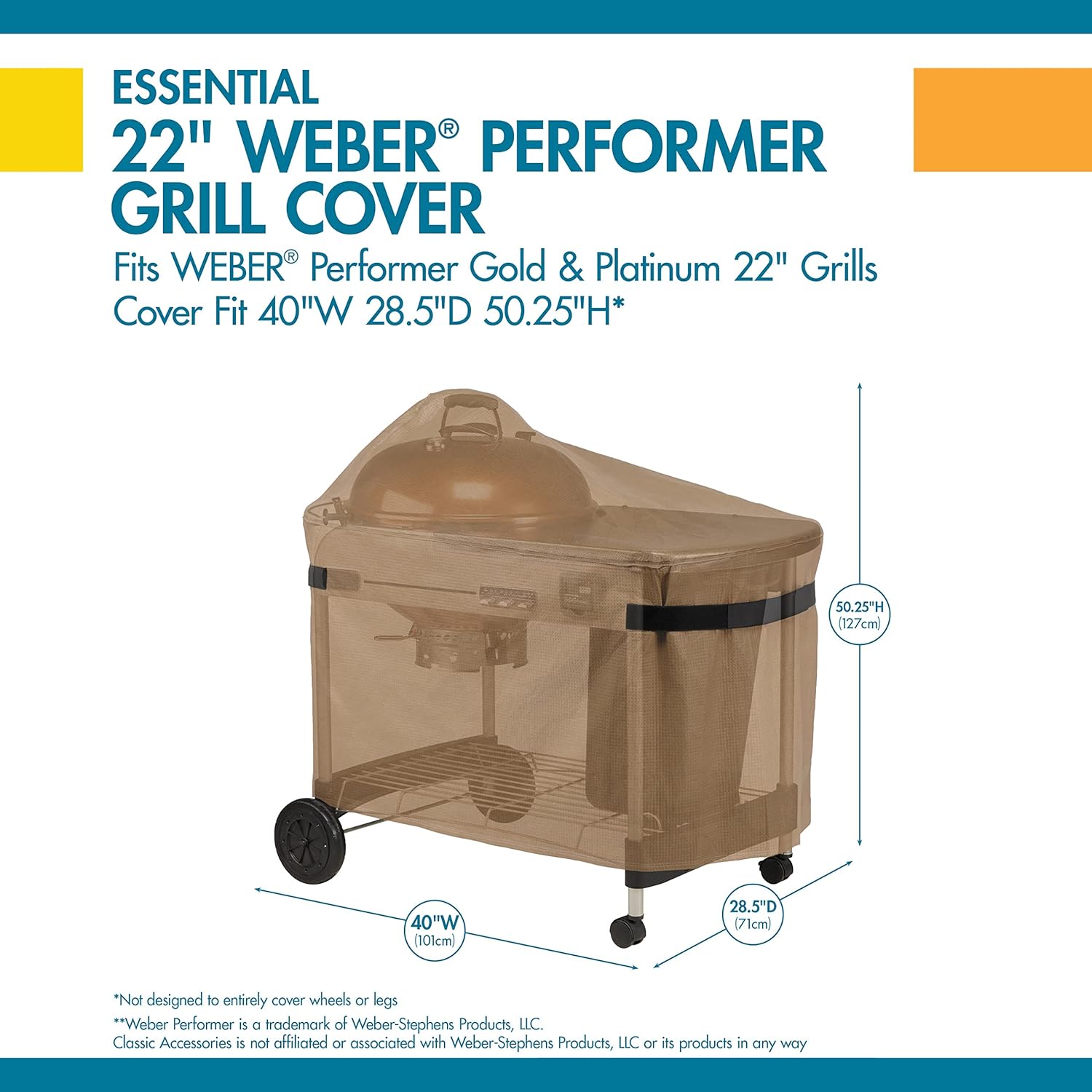 DUCKCOVERS® Essential Water-Resistant 40 Inch BBQ Grill Cover for Weber Performer, Latte