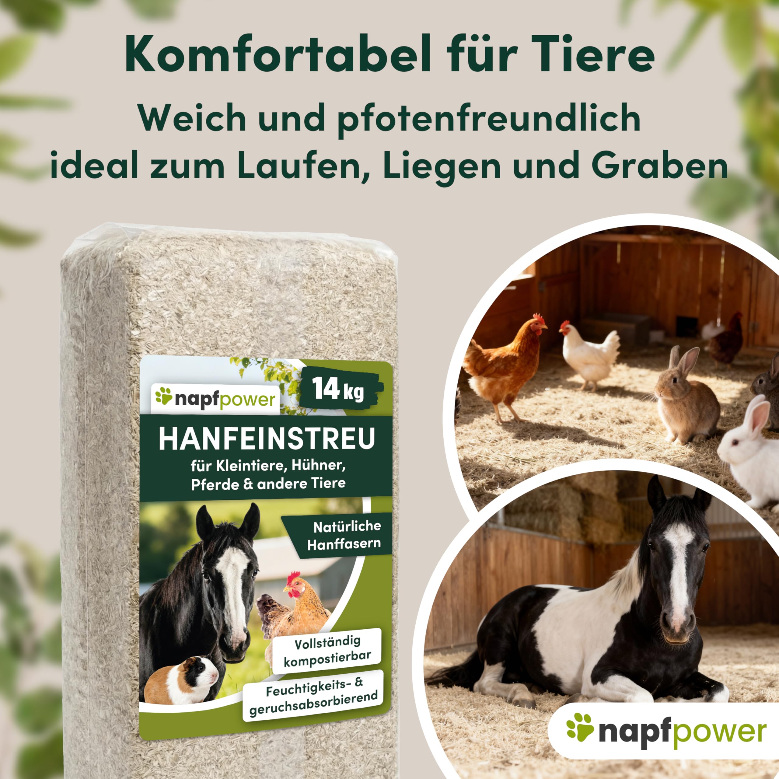 Hanfeinstreu (14 kg) für Hühner, Kleintiere & Pferde – staubarmes Hanfstreu für Hühner & Kleintiere – extrem saugfähiges & kompostierbares Hanf Einstreu für Tierställe