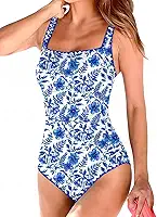 Maiô feminino vintage acolchoado push-up com controle de barriga plus size