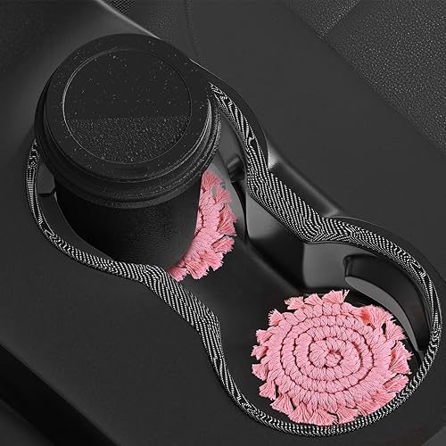 Miniatura 4 de Paquete de 2 posavasos hechos a mano, estilo bohemio, de algodón, de punto, para portavasos de automóvil, universales, macramé, antideslizante,