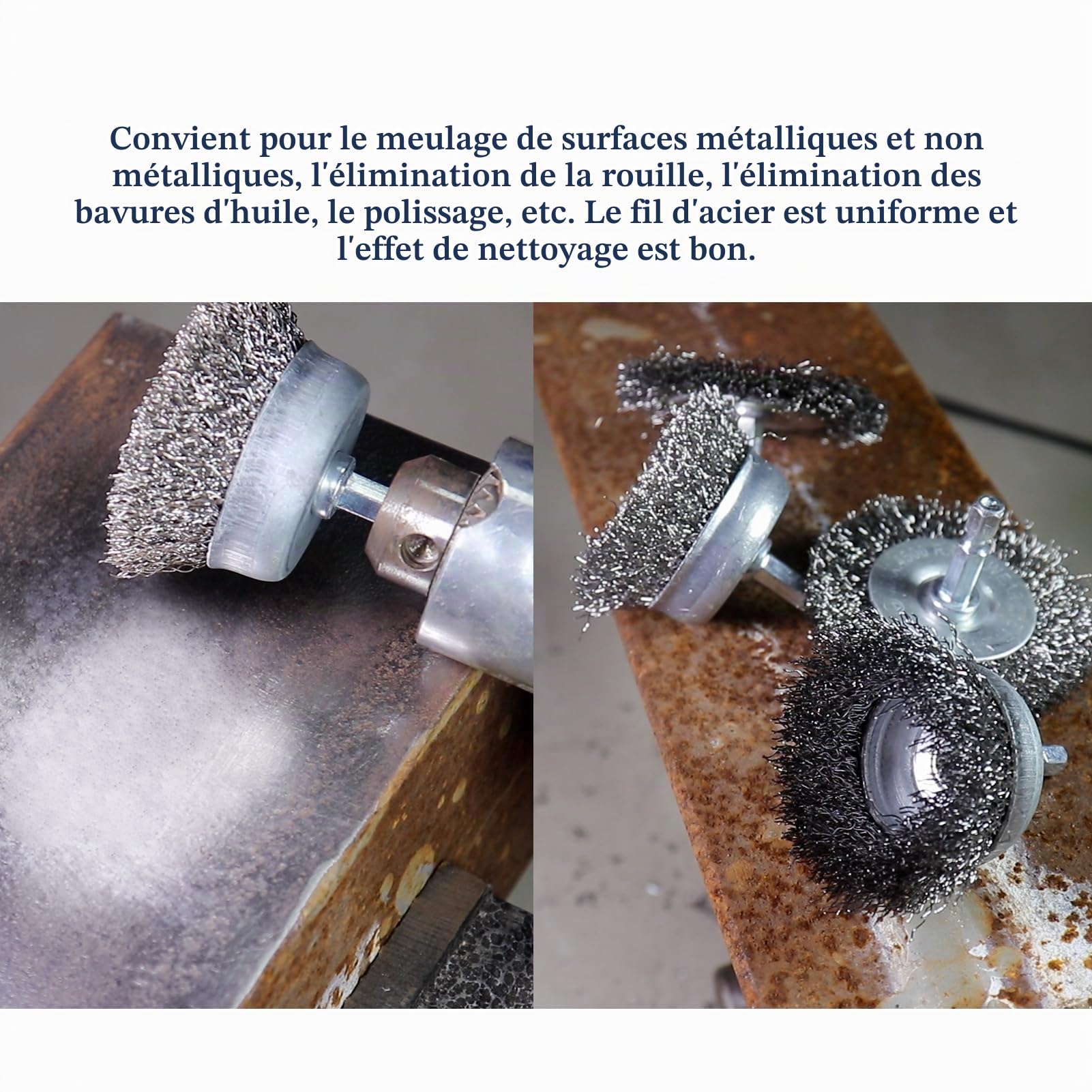 ATOPLEE Ensemble de brosse à fil métallique et brosse à goupille, 21 pièces de brosse à fil pour perceuse avec tige hexagonale de 6,35 mm en acier au carbone à grain grossier pour l'élimination de la