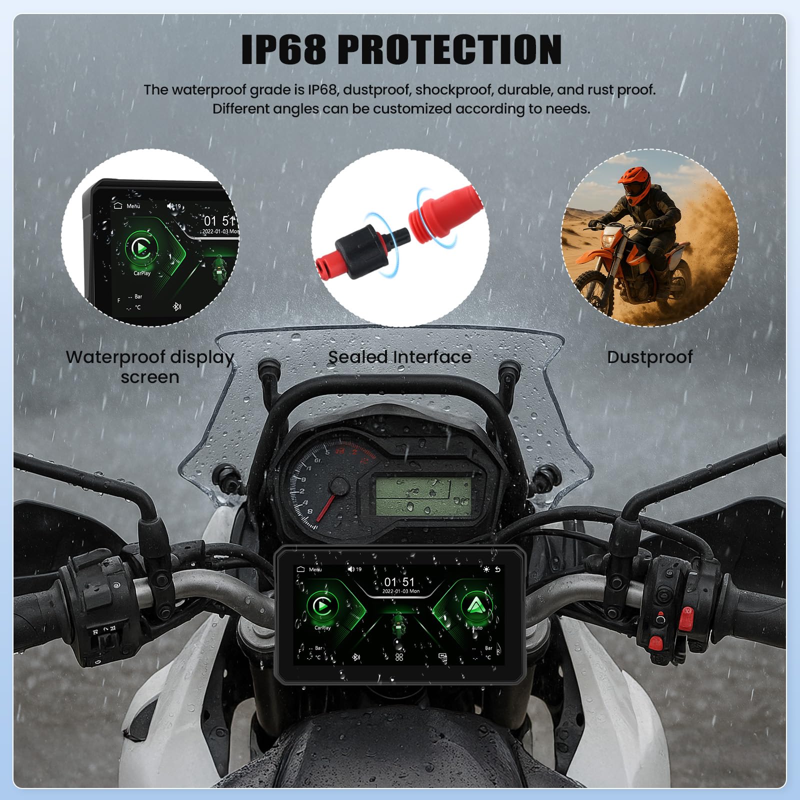 Schermo portatile Moto Carplay 6 pollici IP68 GPS Bluetooth Wireless CarPlay Android Auto TPMS