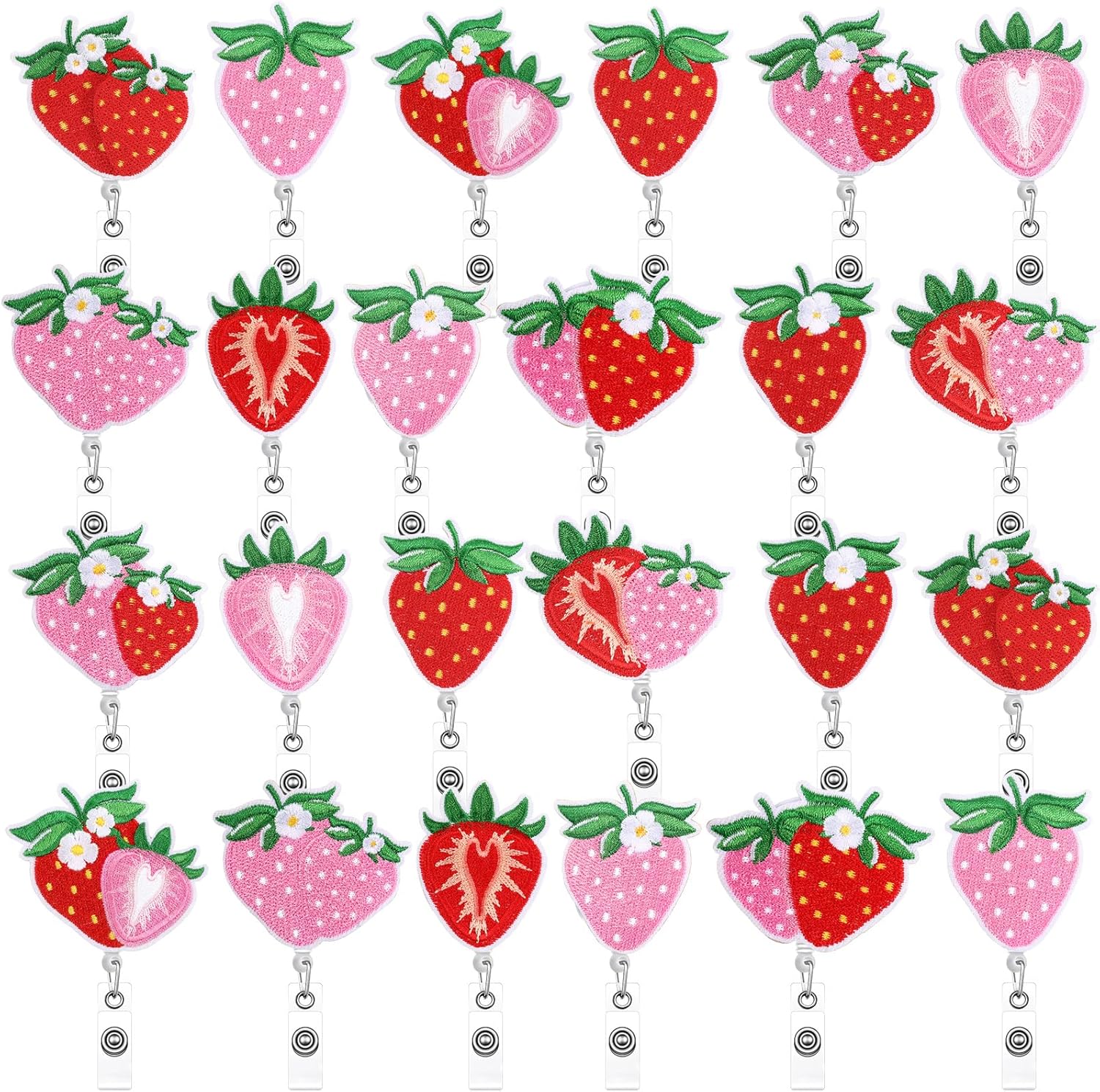 Landical 4 Pcs Strawberry Felt Badge Reel Retractable Strawberry Reels ID Badge Holder with Alligator Swivel Cute Fruit Clip Holder for Nurses Doctor Student Teacher Office