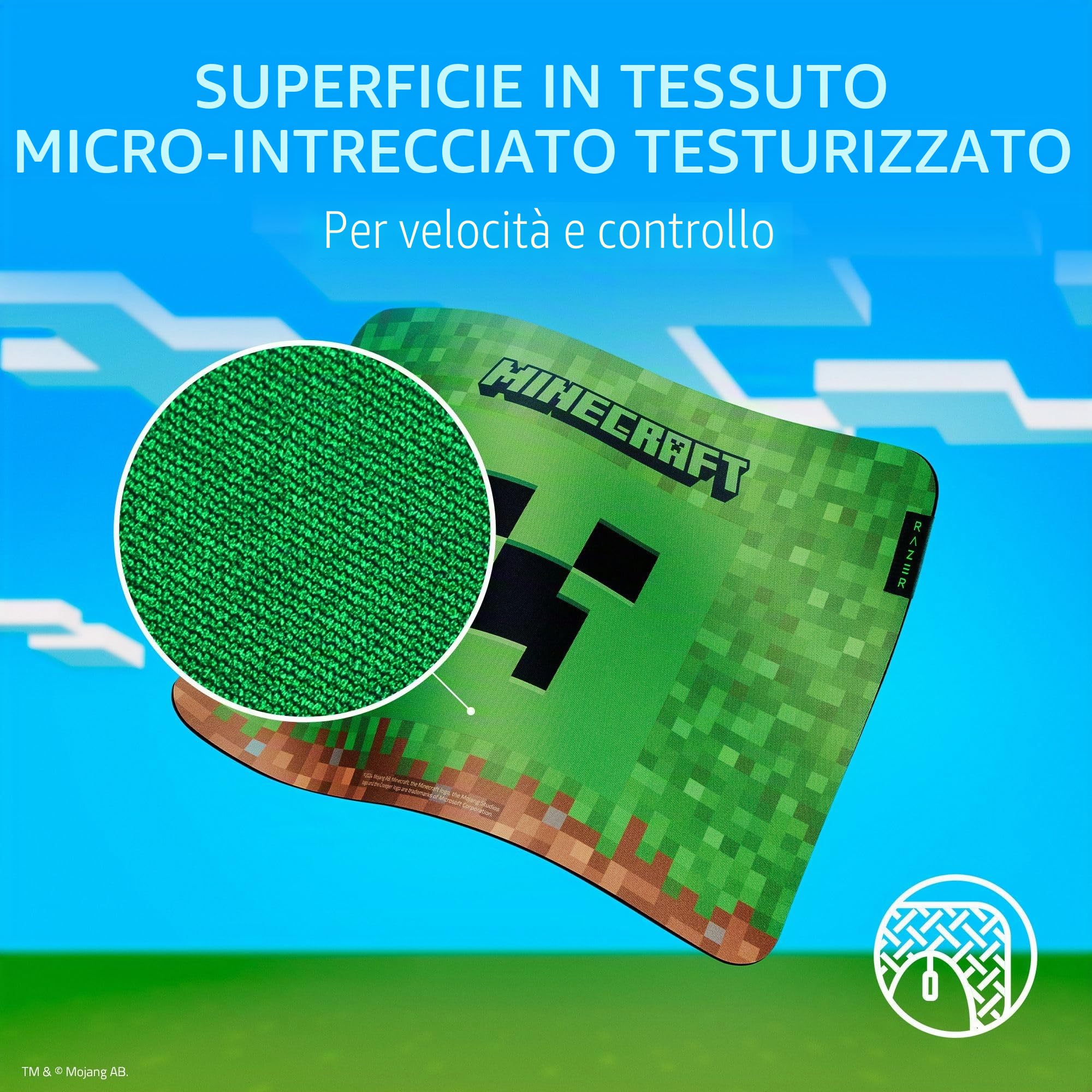 Razer Gigantus V2 - Tappetino per mouse da gioco (medio): superficie in tessuto MicroWeave testurizzato, schiuma di gomma spessa ad alta densità, base antiscivolo, edizione Minecraft