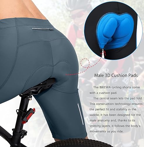 Miniatura 4 de Bikewa - Pantalones cortos de ciclismo para hombre, con acolchado 3D, para ciclismo de carretera o montaña, FPU 50+, bolsillos con cremallera