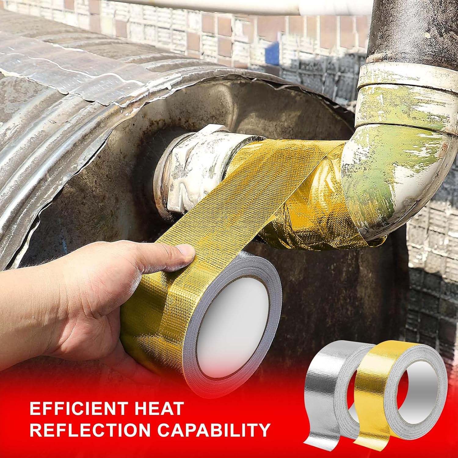 High-Temperature Heat Reflective Adhesive Backed Roll (2" x 32') - Heat Shield Reflective Tape Wrap Roll, Insulation Tape Wrap for Car Intake Pipe, Engine Covers