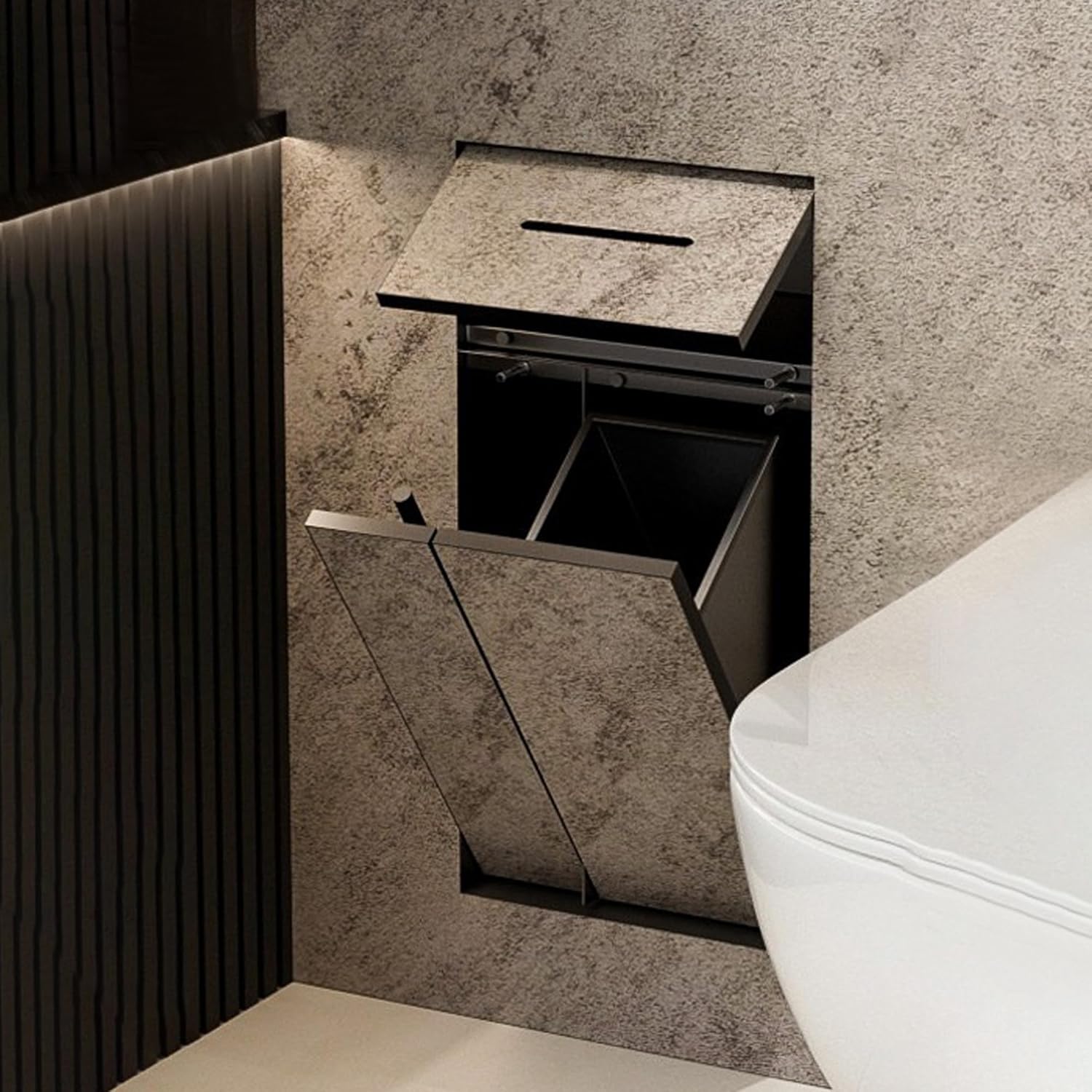 Recessed Toilet Paper Holder,Hidden Wall-Mounted Tissue, Trash Can Niche,Recessed Stainless Steel Wall Niche,Dispenser and Built-in Organizer,13.4 * 25.2 * 5.5in
