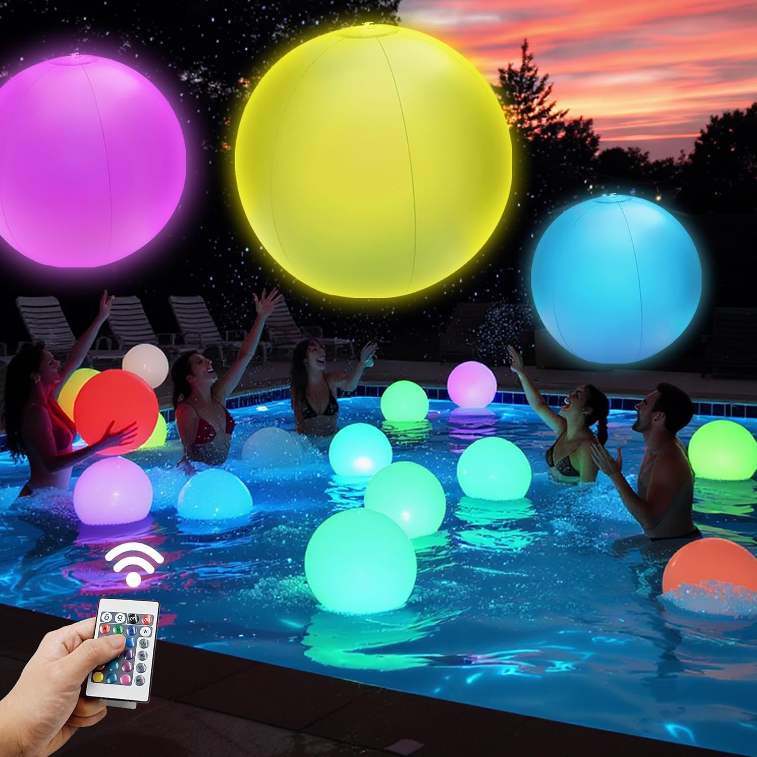 4 Pack Light-Up Beach Balls - 12" Glow-in-The-Dark Pool Toys with 16 Colors & 4 Lighting Modes - Inflatable Floating Balls for Kids' Indoor/Outdoor Fun, Swimming Pool Games and Party Decorations