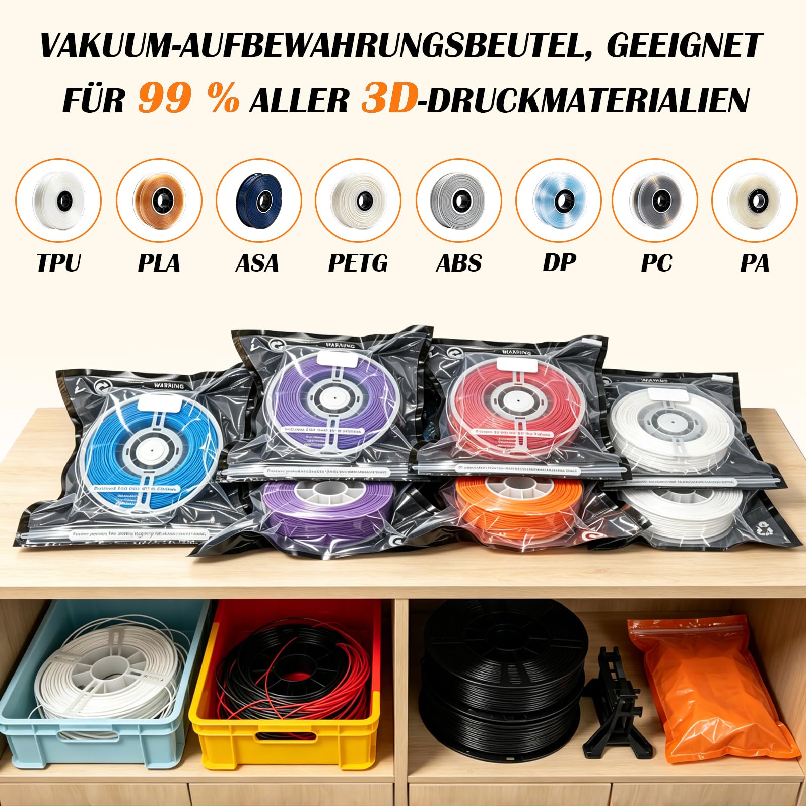 iPalamila 3D Filament Vakuumbeutel Kit mit Auto Pumpe,20er Filament Aufbewahrung 32 * 32cm Verbesserter Saugnapf,Wiederverwendbar,für 3D Drucker Glühfaden Lagerung, Schutz Filament von Feuchtigkeit