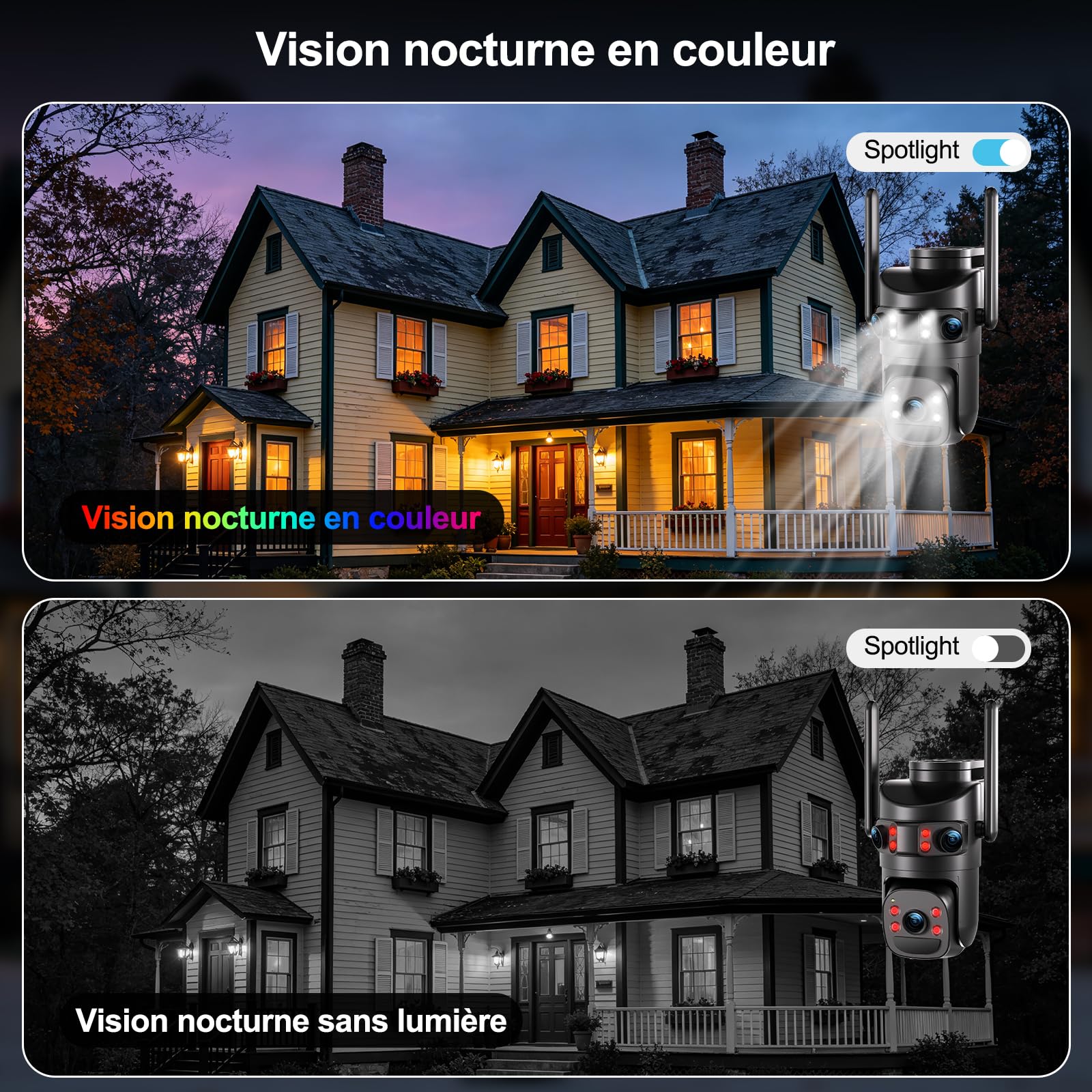 4K Caméra de Surveillance WiFi Extérieure,Triple Objectif Camera Extérieur | 360° PTZ Sécurité à Domicile,Suivi Automatique,Vision Nocturne Couleur,Audio Bidirectionnel,IP66