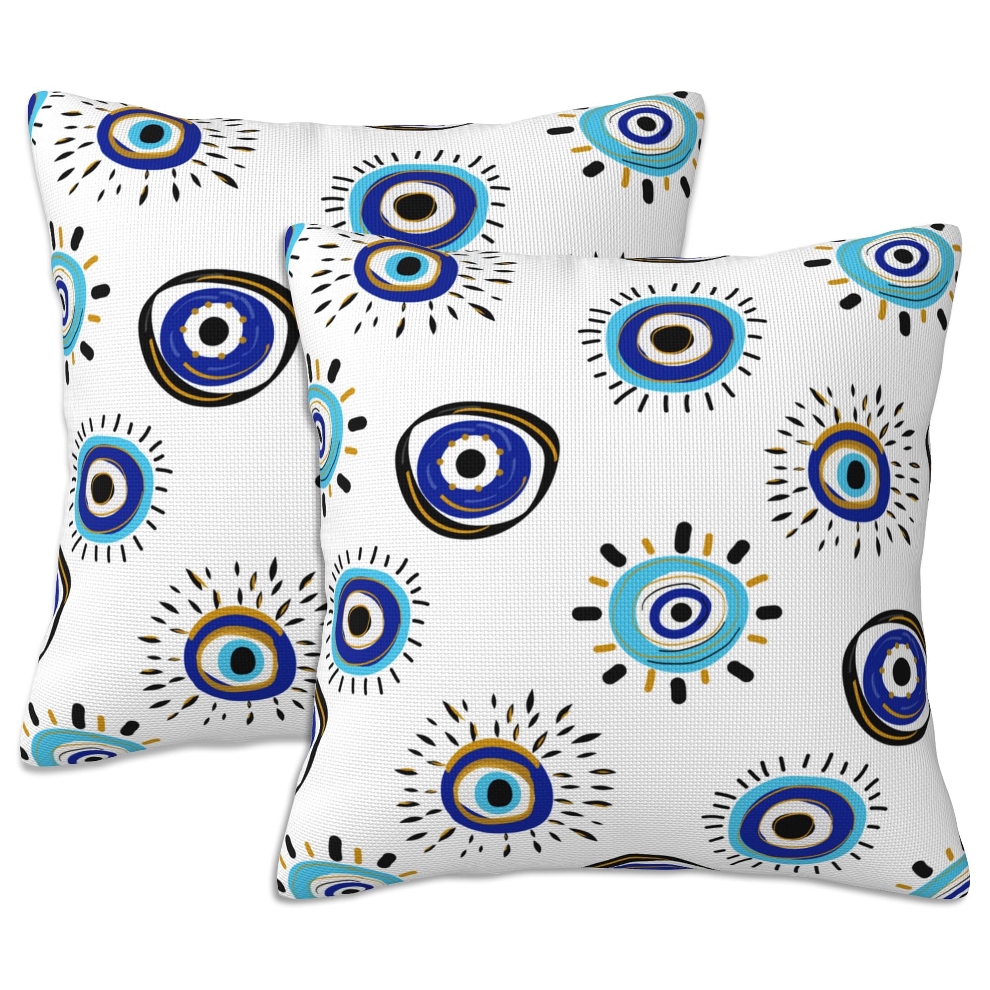 Naqiuli Throw Pillow Covers Evil Eye Pillow Covers 18x18 Inch Set of 2 Throw Pillows Decorative Pillow Cases Cushion Covers for Bedroom Livingroom