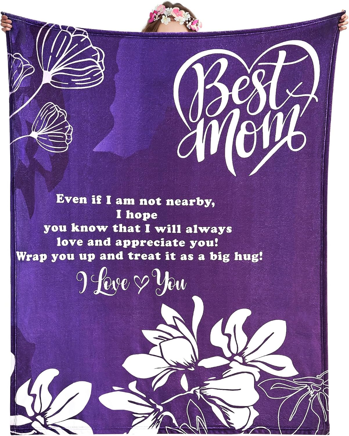 inhand Gifts for Mom from Daughter Son, Mom Birthday, Christmas,Anniversary,Happy Birthday Present Expresses :I Love You,Soft Flannel Throw Blanket for Bed Couch Sofa(50 x 60 in)