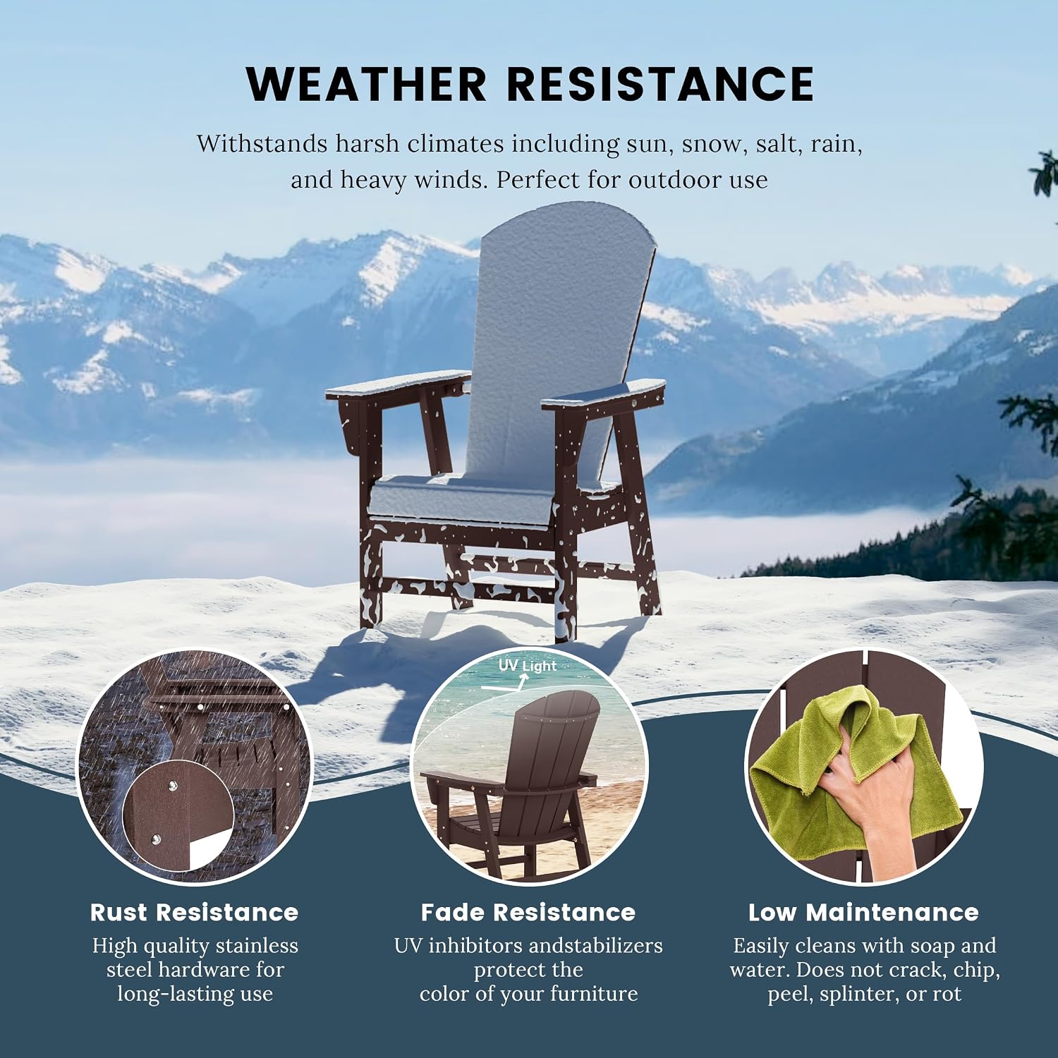 WO WESTIN OUTDOOR HDPE Laguna Adirondack Casual Patio Dining Chair,Dark Brown