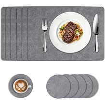 Placemats and Coaster Sets 6, 43 * 30 Waterproof Table Mats, Grey