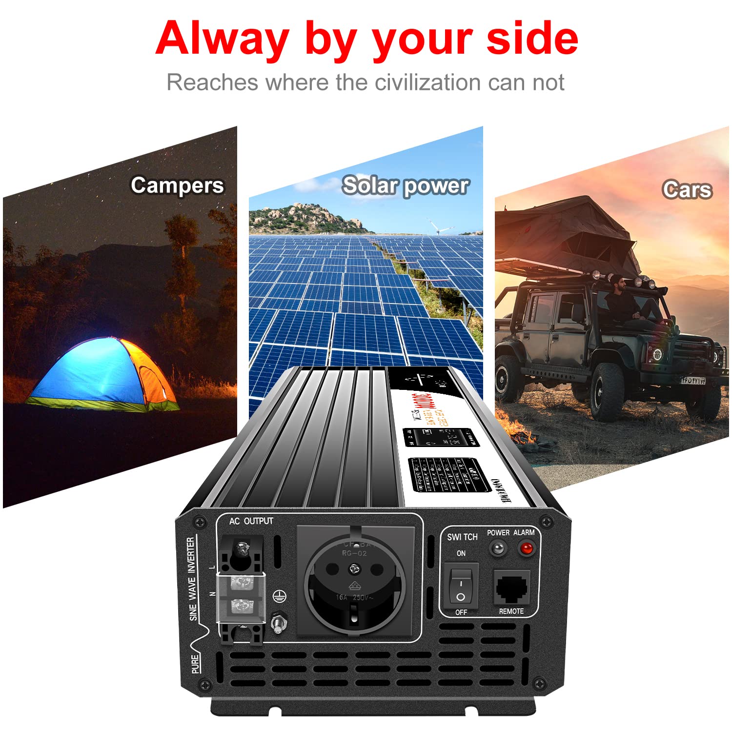 Inversor de Corriente sinusoidal Puro de 3000W con Mando a Distancia y Pantalla LCD Digital DC 12V a CA 230V 50Hz (DC12V (Alcance 10V-15V) 3000W)