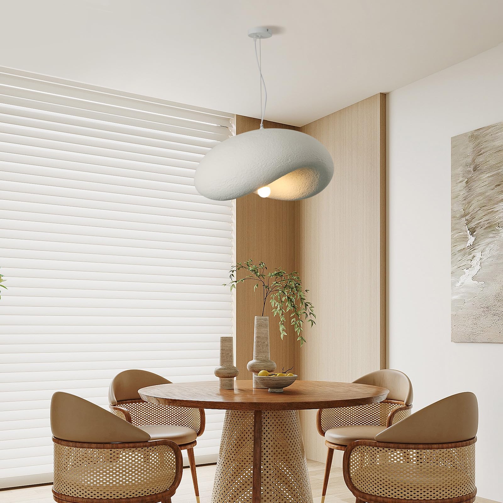 Hvkvhvy White Modern Chandelier Japanese Wabi-Sabi Style Chandelier,E27 Hat Shape Lampshades For Ceiling Lights, 60Cm Pendant Light For Dining Room Kitchen Island