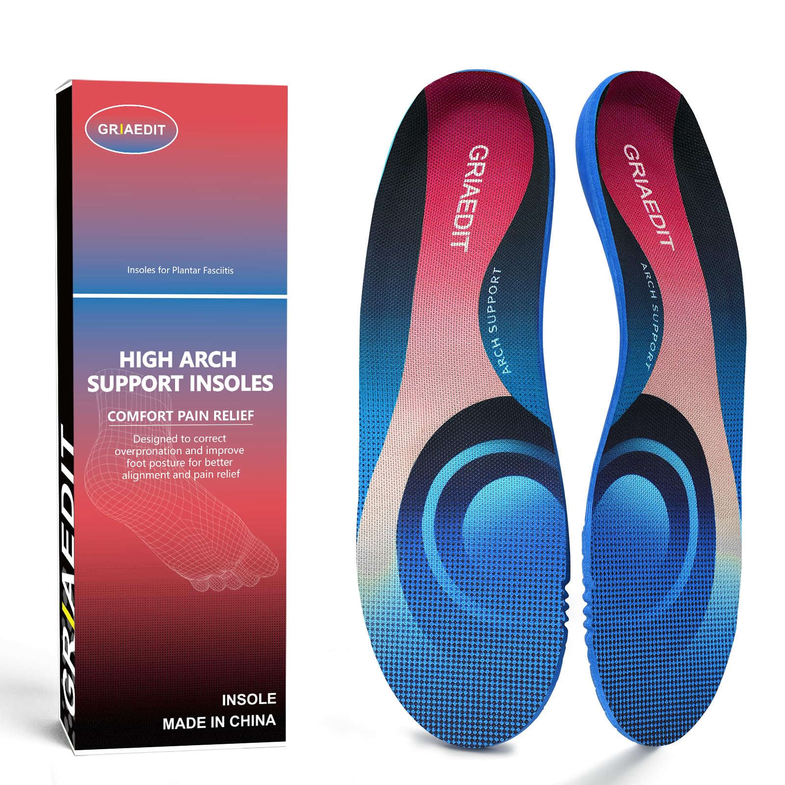 GRIAEDIT Heavy Duty Arch Support Insoles for 245lbs+ – Orthotic Inserts for Plantar Fasciitis, Foot Pain Relief, Breathable & Shock Absorbing for Men