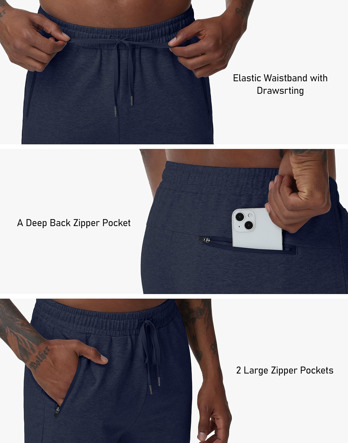 JWM Mens Joggers Sweatpants with 3 Zipper Pockets Comfy Stretchy Cotton Sweat Pants for Man Casual Athleticn Gym Regular&Tall - Image 4