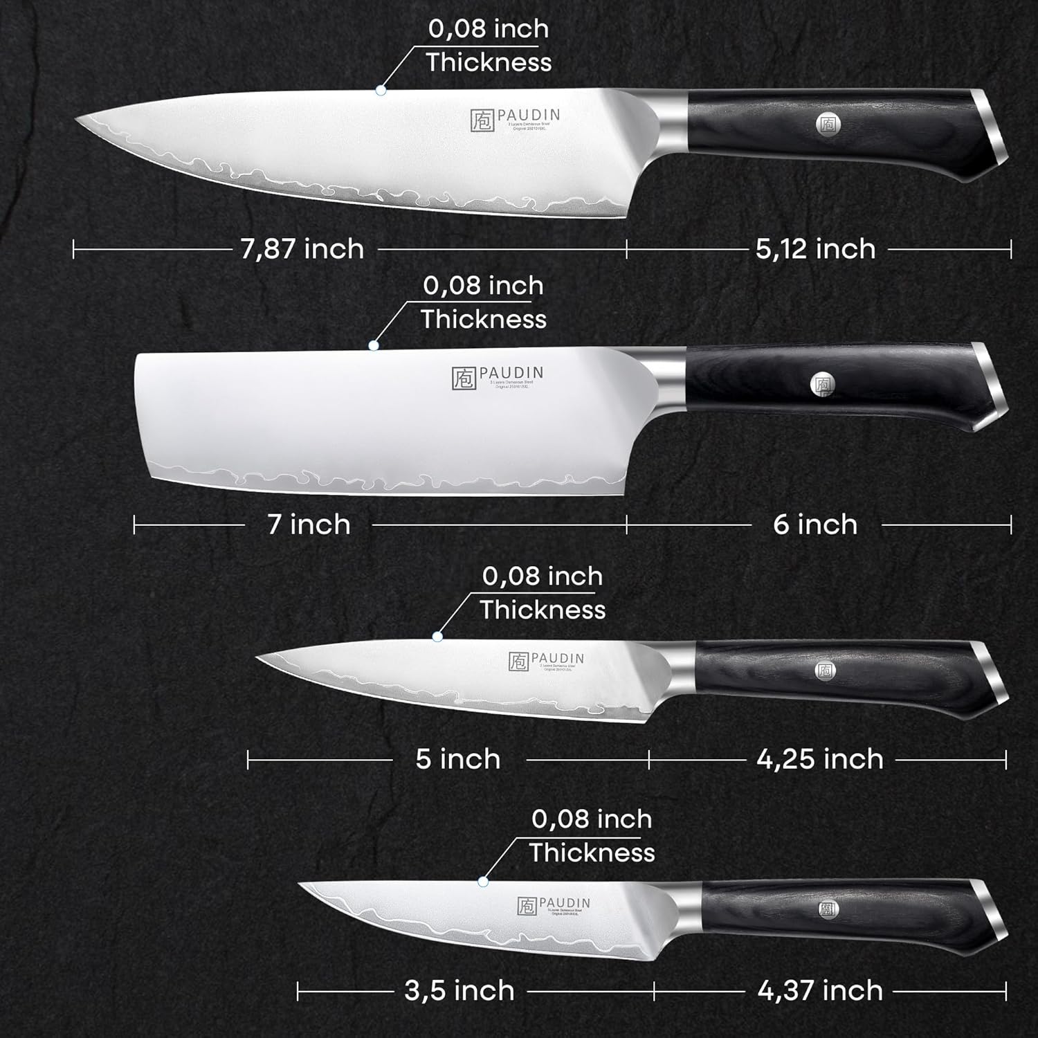 PAUDIN Kitchen Knife Set, 4 Pieces Chef Knife Set, High Carbon Stainless Steel Knife Set, Ultra-Sharp Knives Set for Kitchen with Ergonomic Wooden Handle, Gifts for Men and Women - Image 6