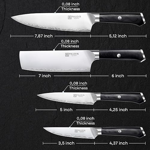 Miniatura 6 de PAUDIN Kitchen Knife Set, 4 Pieces Chef Knife Set, High Carbon Stainless Steel Knife Set, Ultra-Sharp Knives Set for Kitchen with Ergonomic Wooden