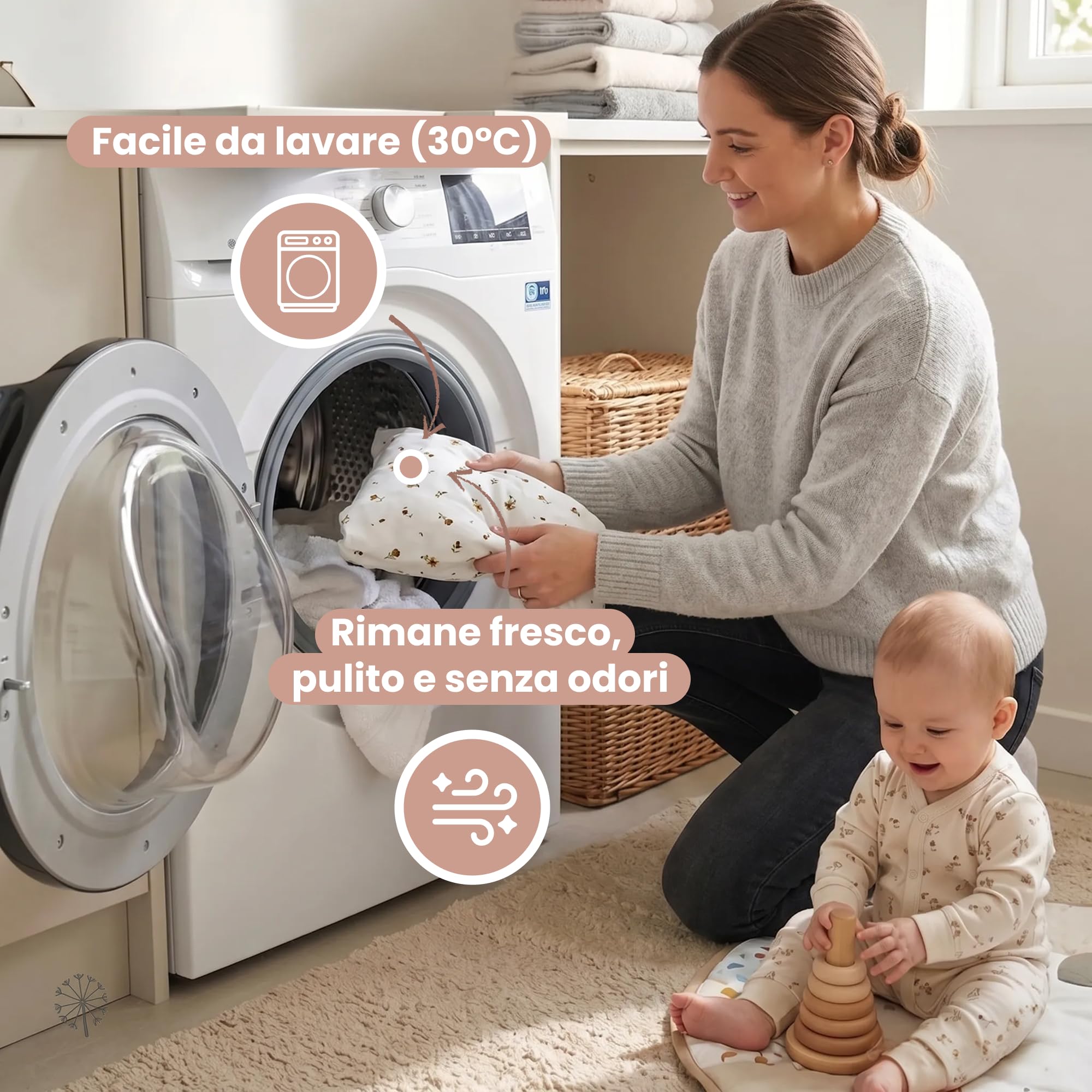 MIMUSELINA Cuscino Allattamento e Gravidanza 100% Cotone | Extra Grande e Morbido 200 x 70 cm | Cuscino Gravidanza, Allattamento e Nido Neonato | Fodera Sfoderabile e Lavabile | Bianco con Fiori