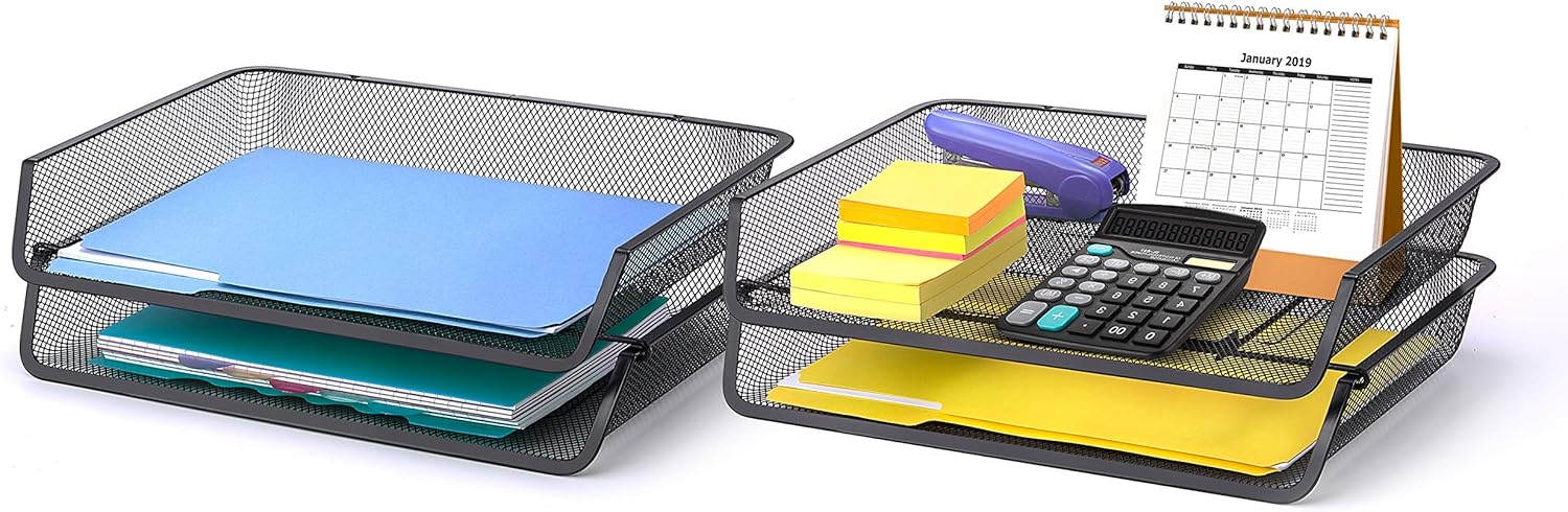 4 Pack - Simple Trending Stackable Office Desk Supplies Organizer, Desktop File Document Letter Tray Holder Organizer, Black : Office Products