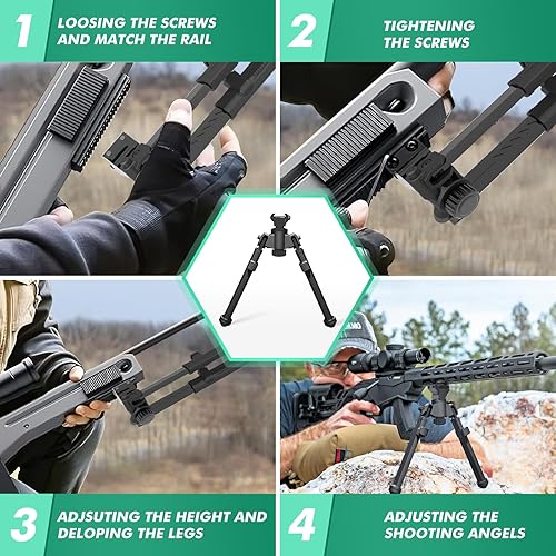 Miniatura 6 de Bípodes de rifle para caza y disparo con giro de 360 y bípode de pistola de 10 alturas ajustables para rifles