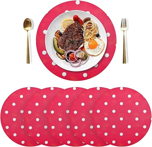 Miniatura 3 de White Polka Dot Red Dinner Table Placemats, Heat Resistant Non Slip Washable Table Placemats for Kitchen one sizex1