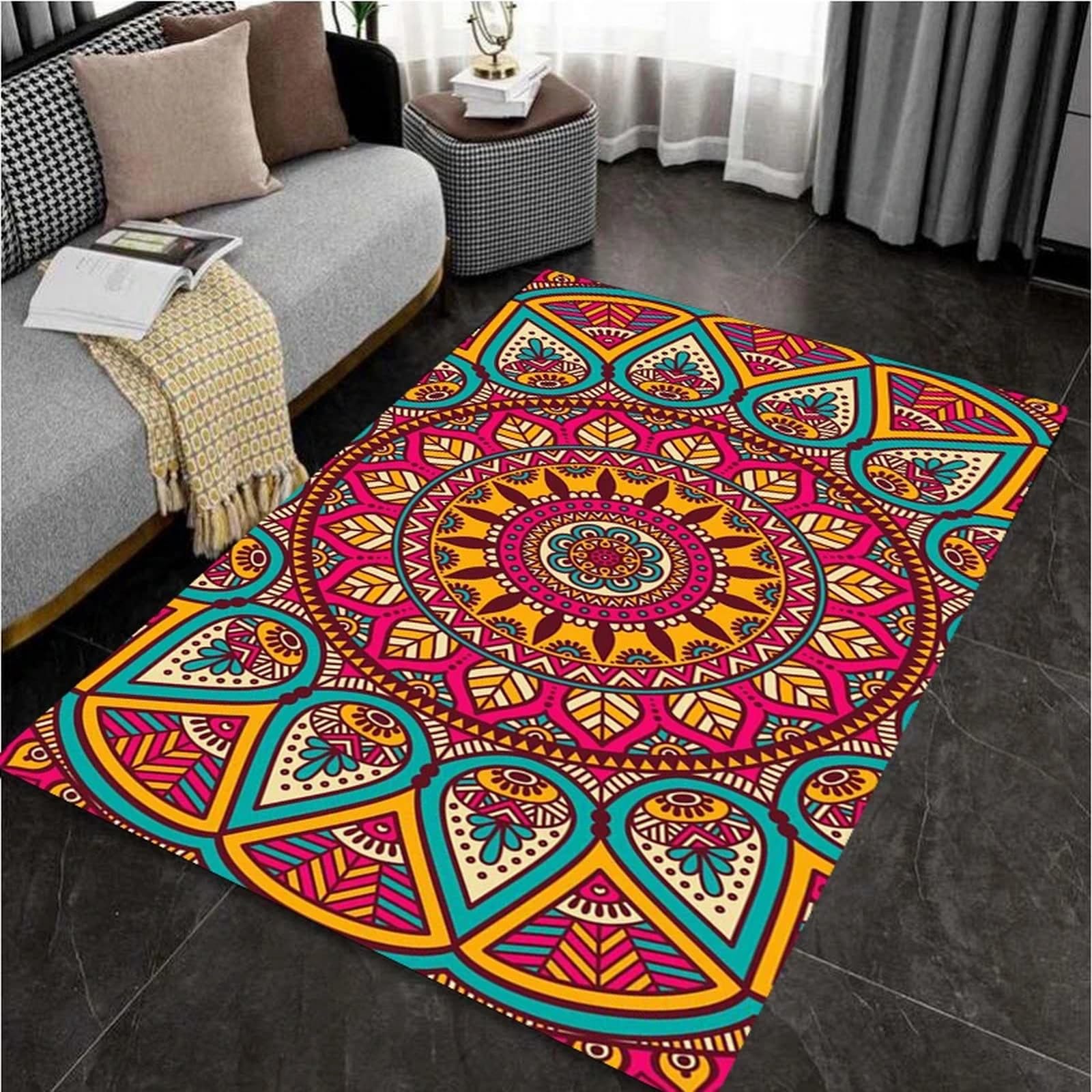 Tapis salon fleurs colorées rétro moderne 120x160 chambre antidérapant
