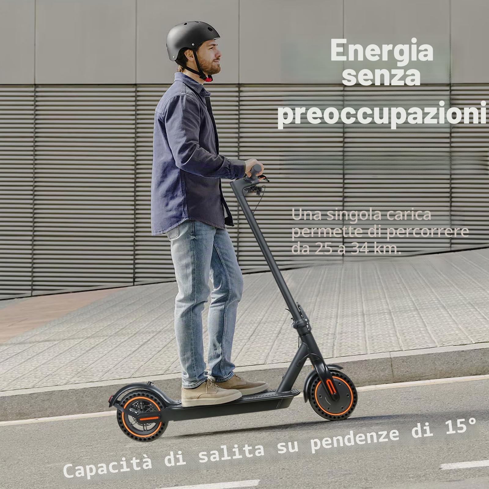 monopattino elettrico adulto,velocità massima di 25 km/h, autonomia di 30 km, doppio sistema frenante batteria 36 V 7.8 Ah-Orange Tempo libero e intrattenimento,