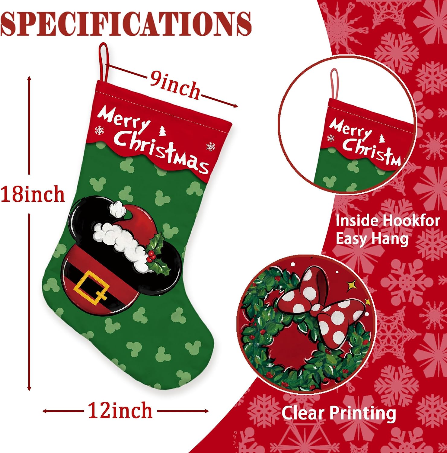 4 Pack Christmas Stockings Catroon Mouse Large Xmas Stocking kit Winter Seasonal Bag Tree Fireplace Decor Merry Christmas Stockings for Home Party Decorations