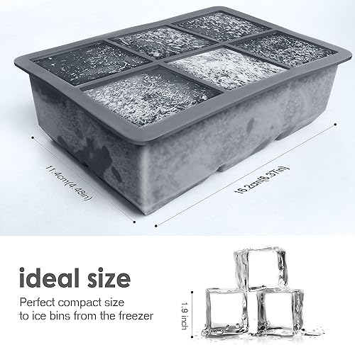 Vista 3 de Bandejas de silicona para cubitos de hielo, paquete de 3, moldes de silicona para cubitos de hielo de gran tamaño con tapa extraíble a prueba de Gris