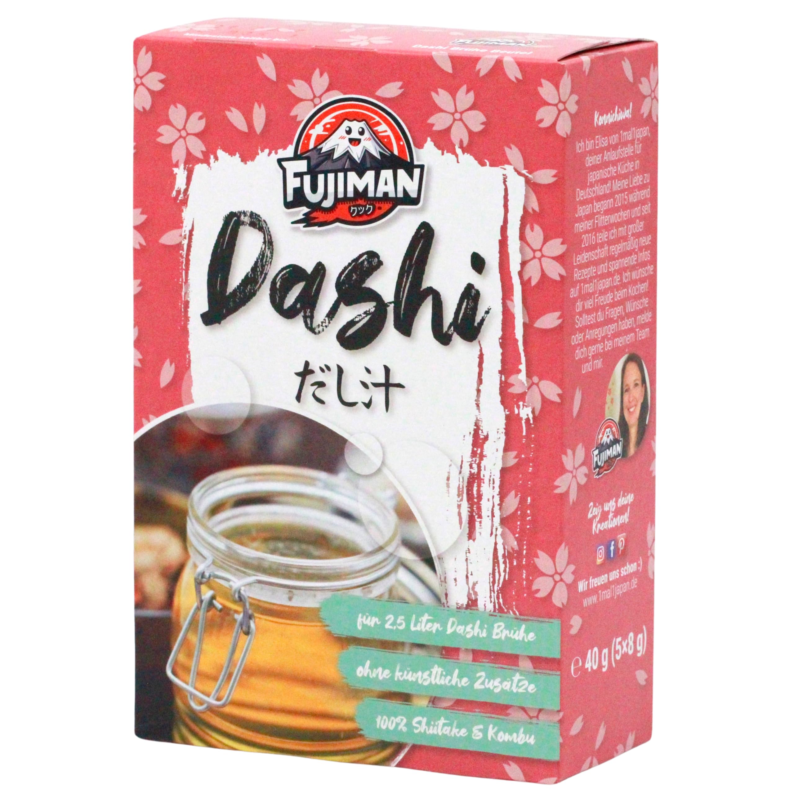 FUJIMAN Dashi bulion w torebkach, gotowy do użycia | zestaw dashi z shiitake i kombu – japoński bulion przyprawowy | wegański, bezglutenowy, bez laktozy, bez wzmacniaczy smaku (5 x 8 g)