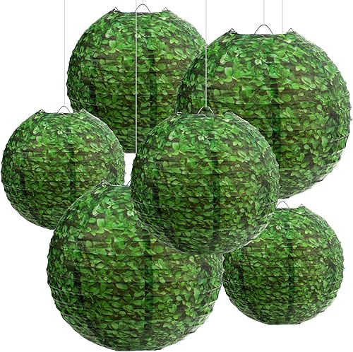 Roceei 6 linternas de papel verde para colgar de regreso a clases, para el primer día de escuela, linternas redondas de papel para celebrar la
