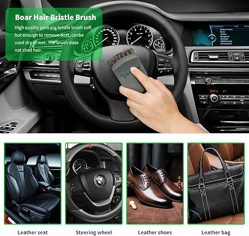 Miniatura 8 de RAYBAO Cepillo para ruedas y neumáticos, cepillo de lavado de autos para borde de automóvil, cepillo de limpieza de cuero de pelo de caballo para