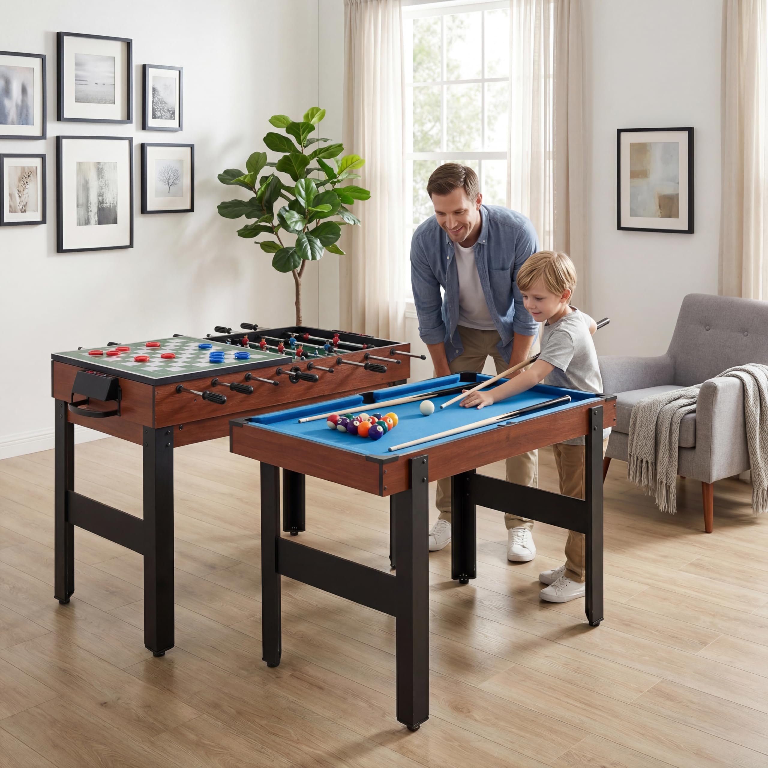 HOMASIS 14 in 1 Tavolo Multigioco, Tavolo da Gioco Multifunzione con Calcio Balilla, Basket, Biliardo, Hockey, Ping Pong, Scacchi, Dama, Backgammon, Carte da Poker per Bambini e Adulti