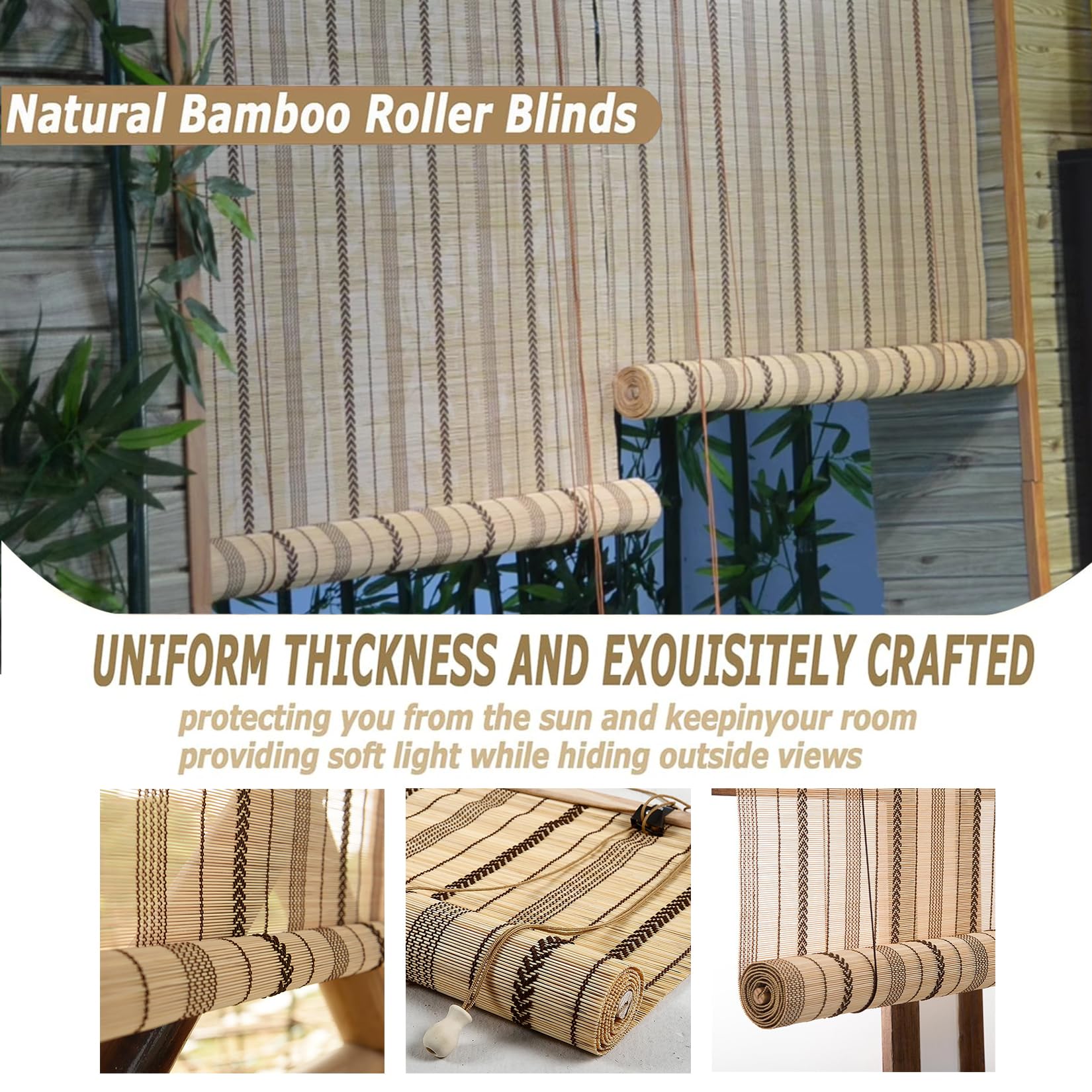 Rullo in bambù naturale Bli 120 x 290 cm, filtro della luce, 50% adesivo, fissaggio a vite, perfetto per soggiorno, camera da letto, ufficio, decorazione della casa