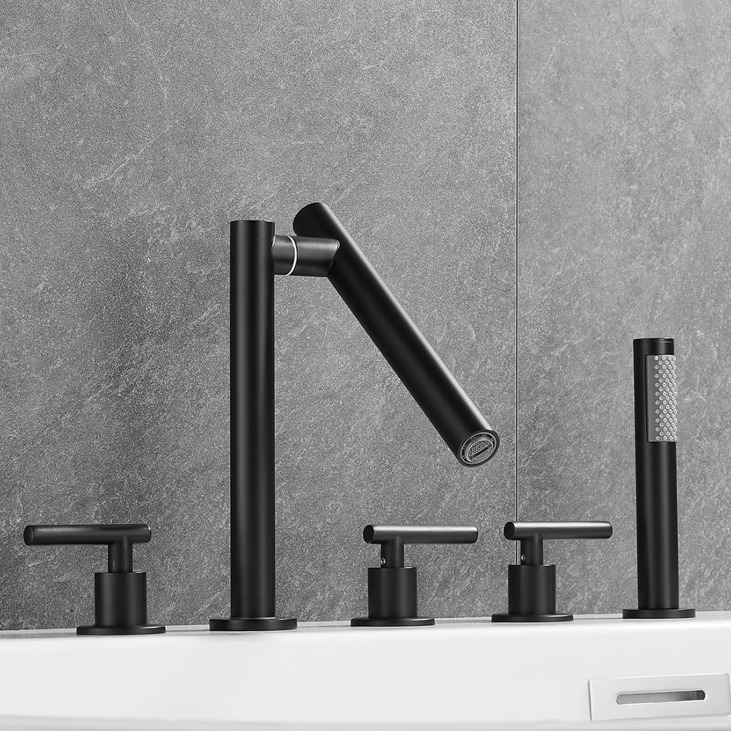 KUNYOS Shower Faucet 5-Hole Rim Bathtub Faucet Bathtub Faucet 360° Swivel Faucet Two-Handle with Hand Shower