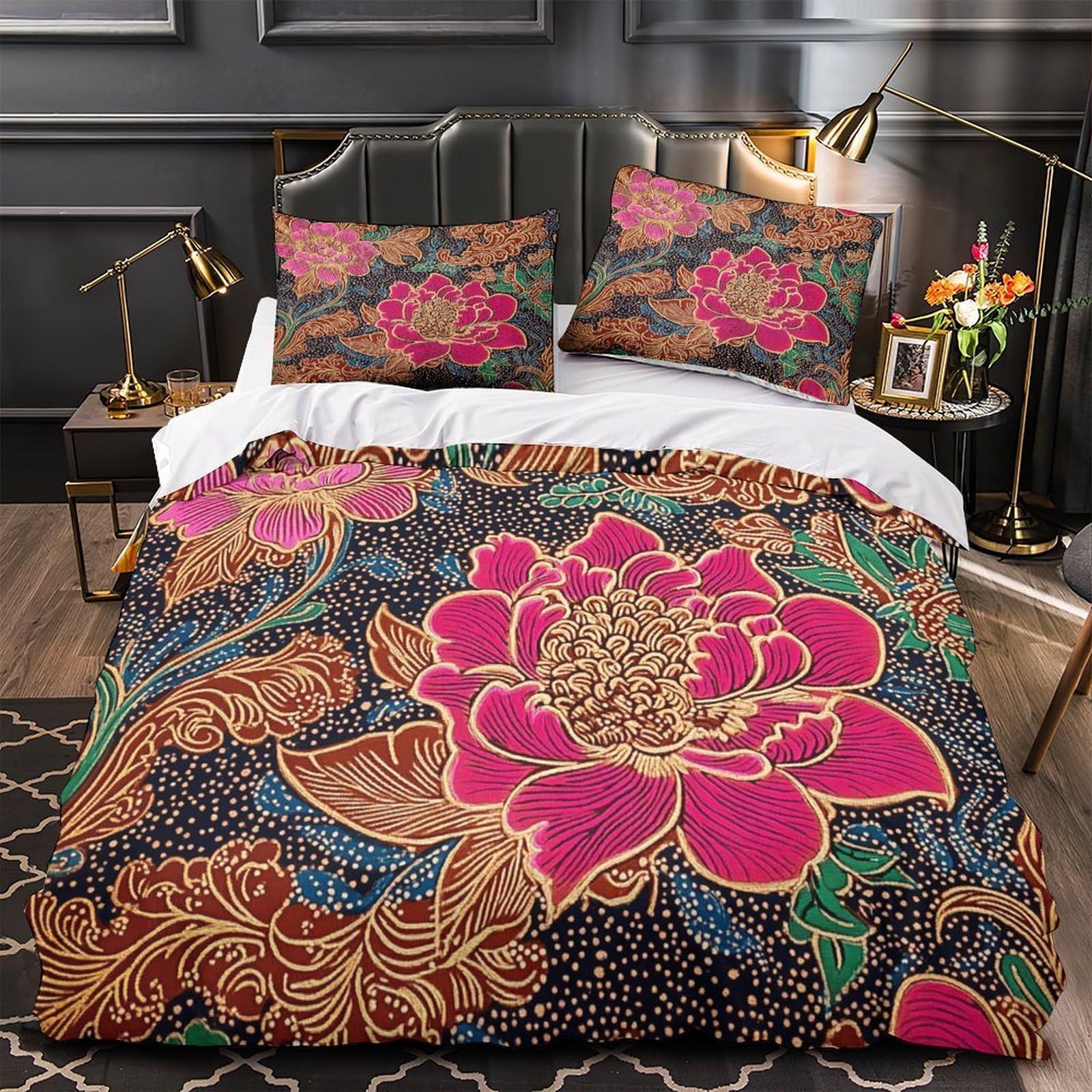 Housse de couette 200x200 fleurie parure de lit double vintage pour chambre fille cocooning