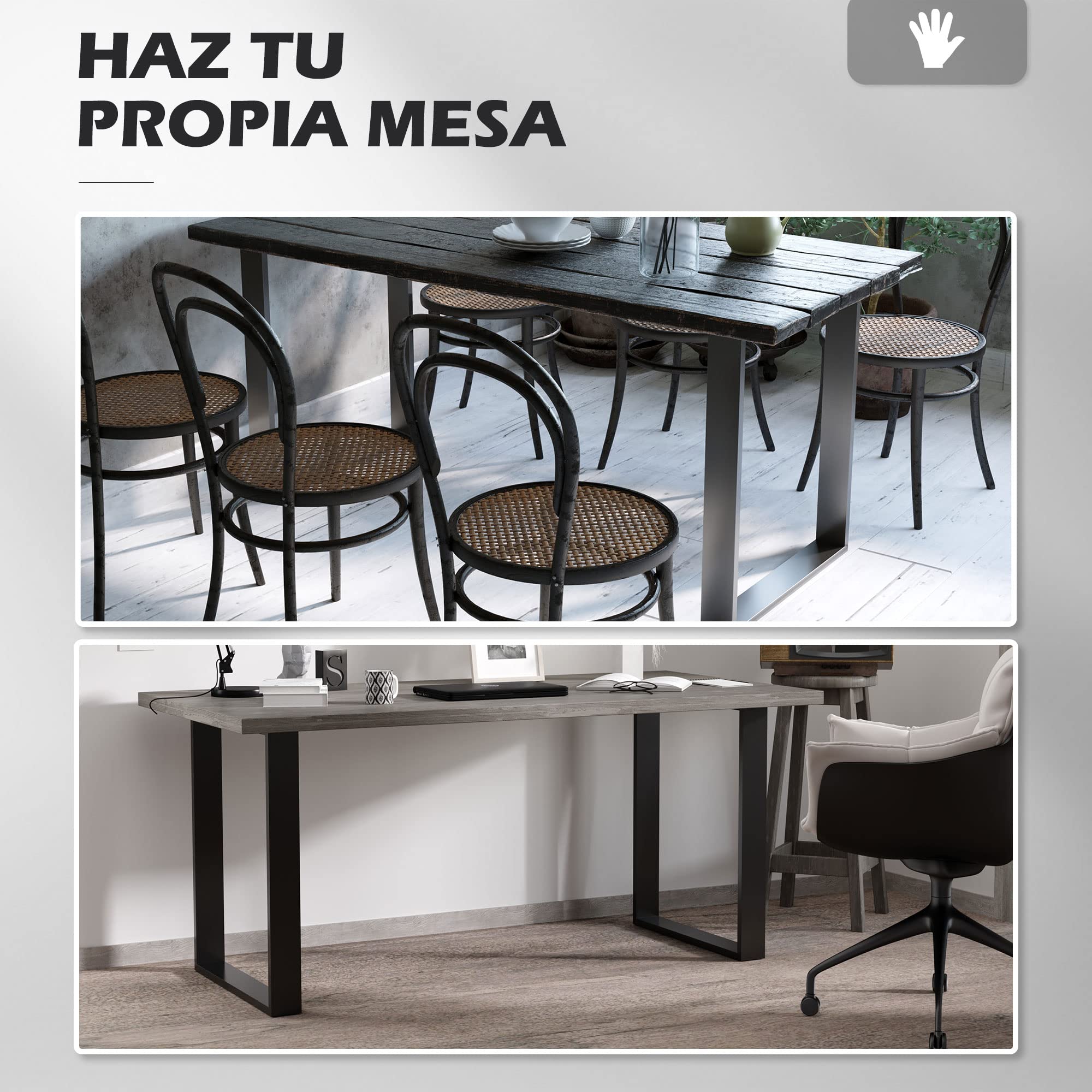 HOMCOM Juego de 2 Patas de Mesa de Acero 60x72 cm Patas Rectangulares de Mesa para Muebles de Bricolaje Estilo Industrial con Tornillos y Protectores de Suelo Negro