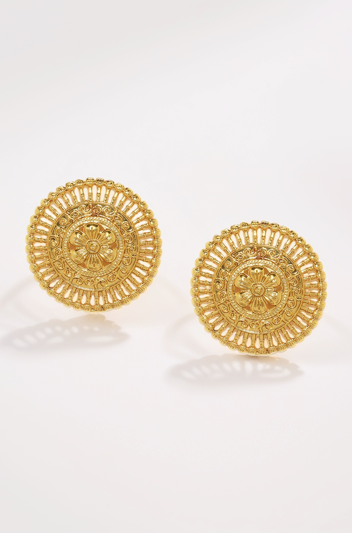 ZAVERI PEARLS Splendid Gold Plated Metal Look Finely Detailed Stud Earring For Women-ZPFK9369