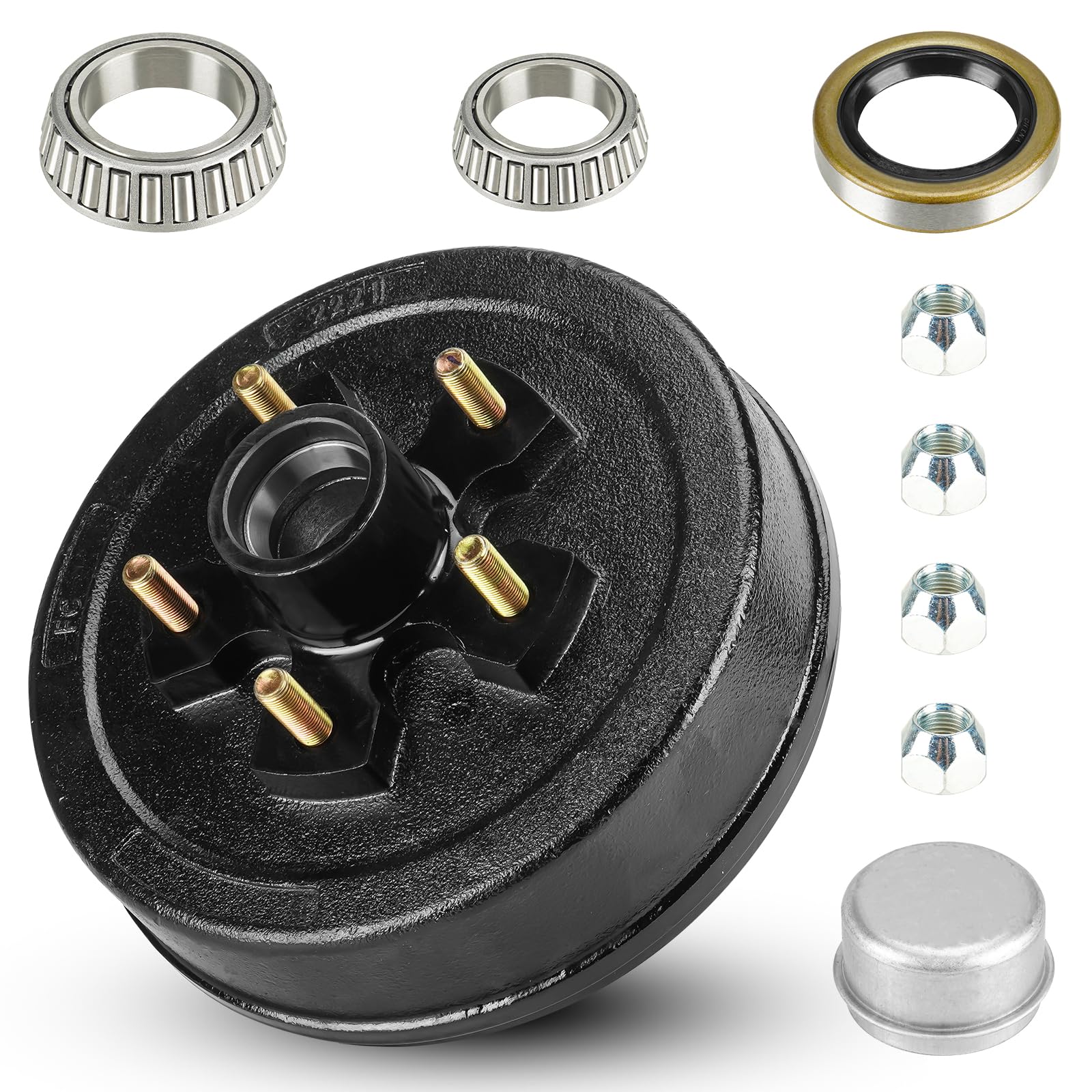 Trailer Brake Drum Kit, 5-Hole, 5" Bolt Circle Brake Drum for 3500 lb Axles, Replacement 10”Brake Hub Drum Assembly for Rvs, Trailer and Semi Truck