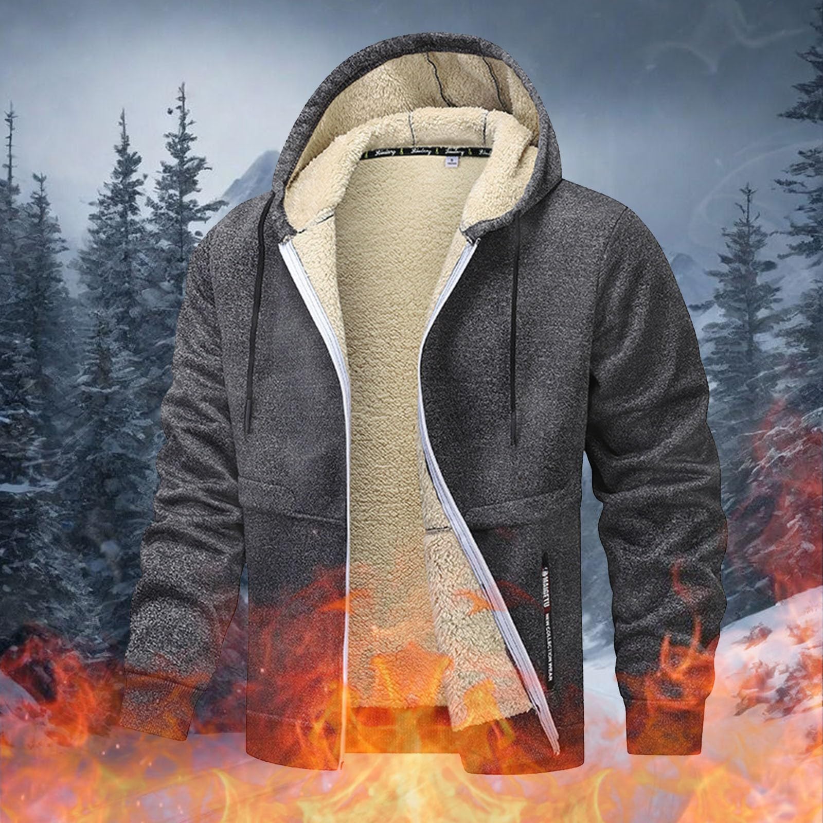 Generisch Veste de survêtement pour homme - Veste polaire chaude doublée - Veste à capuche épaisse - Fermeture éclair - Sweat à capuche décontracté - Veste d'hiver - Jogging en polaire
