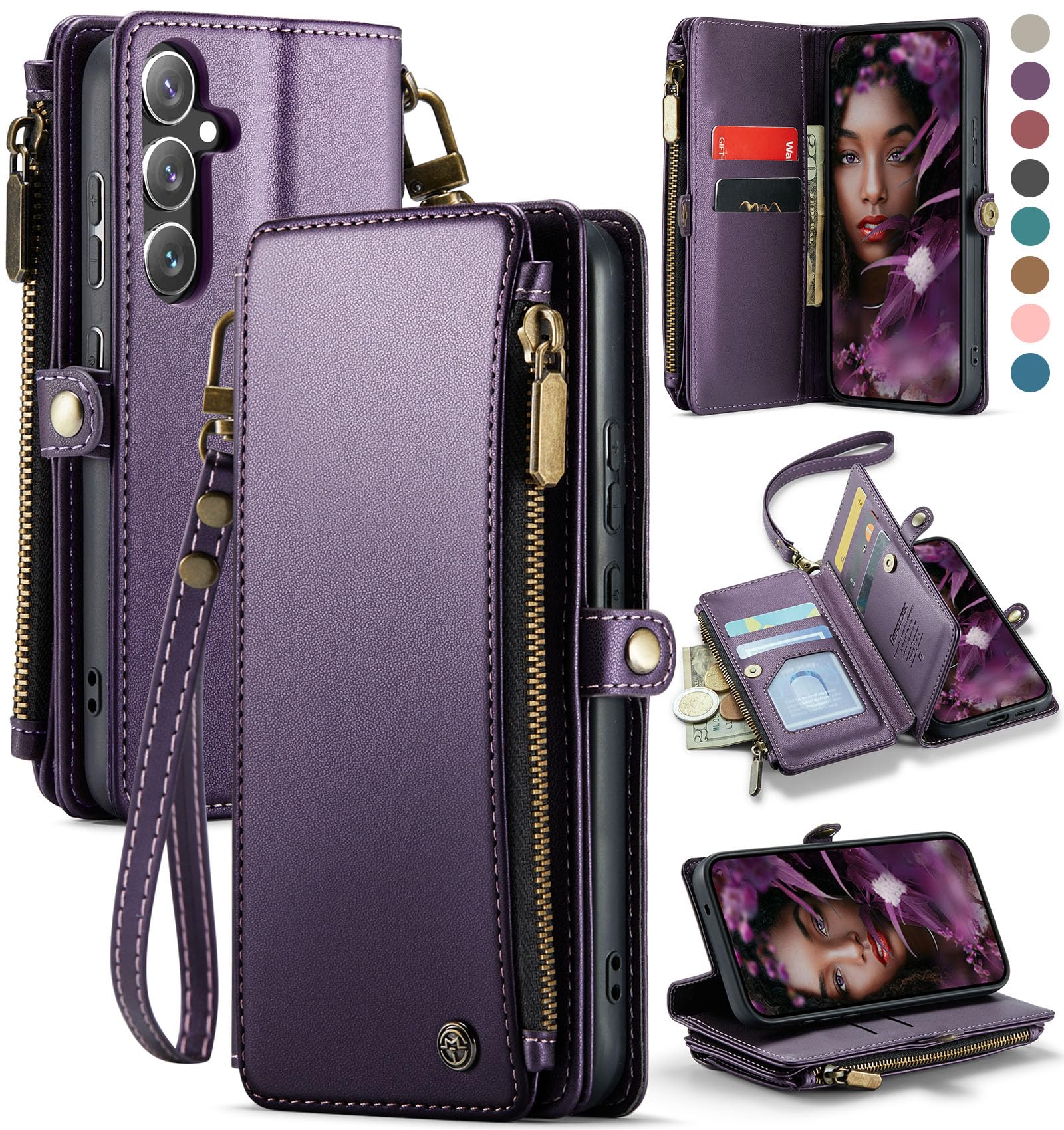 Photo 1 of Defencase for Samsung Galaxy S25 Wallet Case with RFID Card Holder, Purple