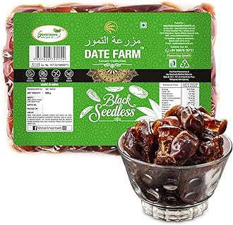 Date Farm Black Seedless Dates, 100% Natural, Seedless, Arabian Dates, Khajur, Boosts Immunity, No Added Sugar, Gluten-Free, 500g